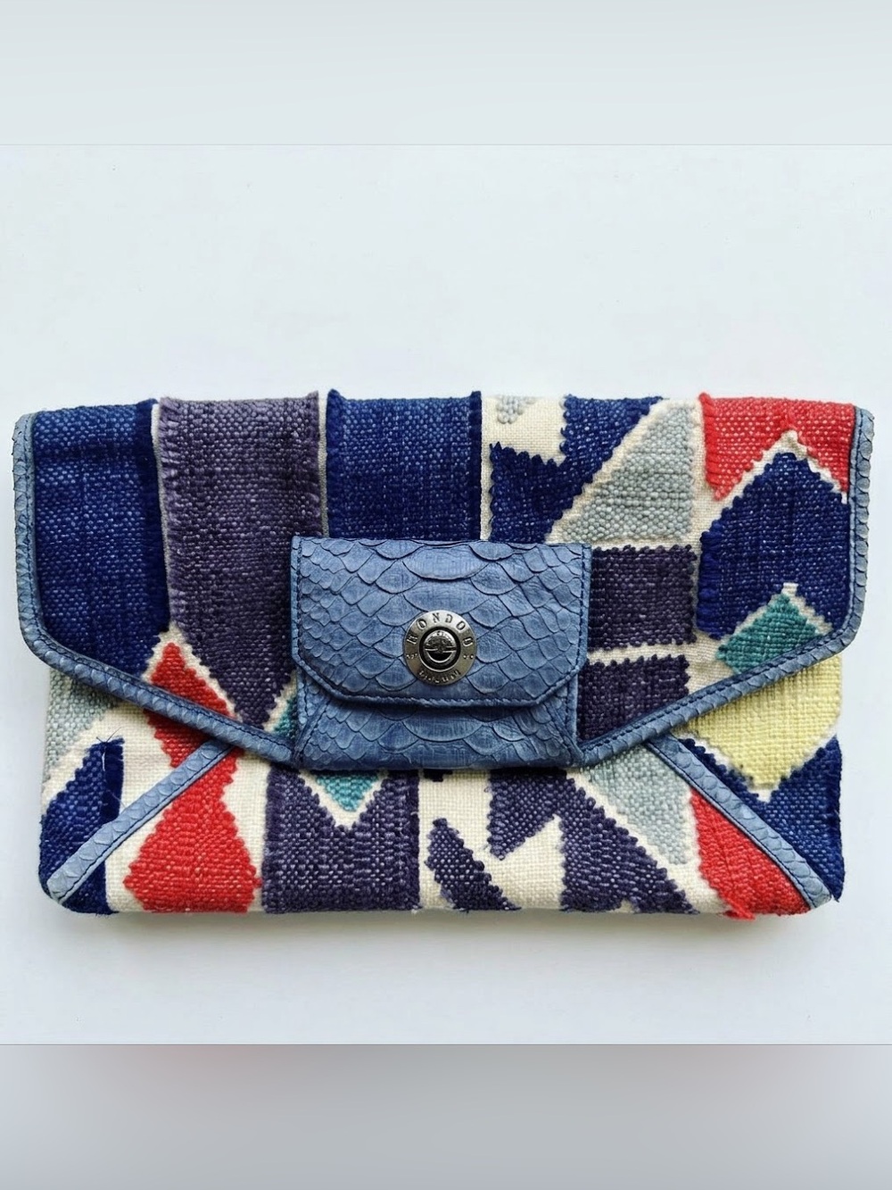 Rare Henri Bendel Woven Geometric Navy Clutch Bag Vintage - Picture 2 of 12